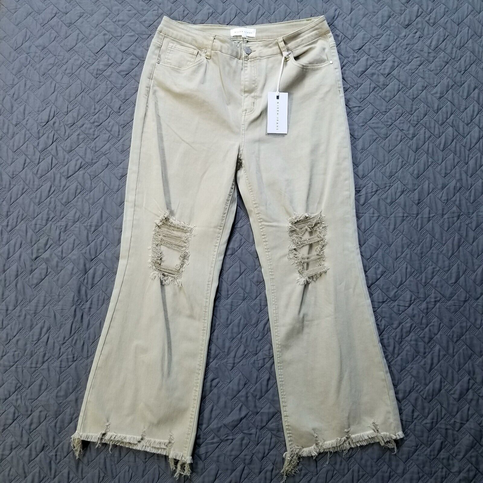 Risen Jeans Womens 15/32 Brown High Rise Straight Dark Wash Denim Distressed